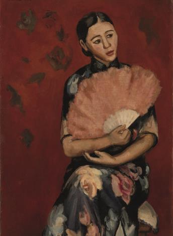 楊三郎，〈持扇婦人像〉，1934年，油畫，131.0_x_81.0_cm。