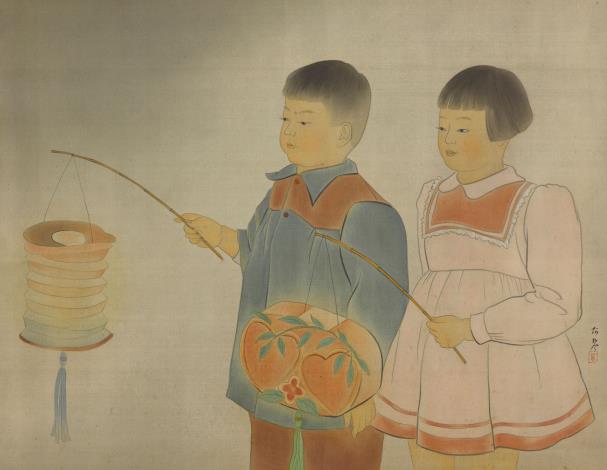 「時代印記—國美典藏常設展」展出作品：林阿琴〈元宵〉，1952年，膠彩畫，69x90cm。國立台灣美術館典藏_