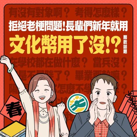 長輩們今年過年不要再問老梗問題，就用「文化幣用了沒？」與家中青少年開啟話題吧！