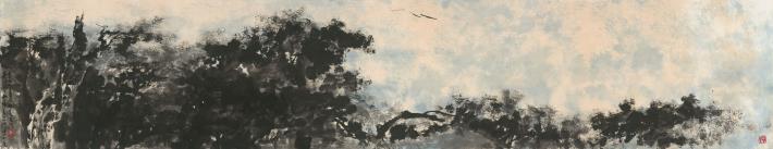 史博館展出李奇茂1994年作品《阿里山》，71x385公分