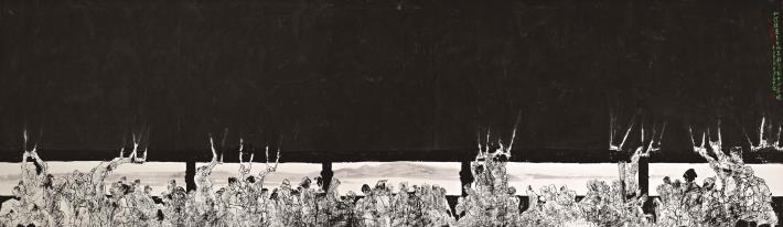 史博館展出李奇茂2012年作品《北淡捷運》，136x450公分
