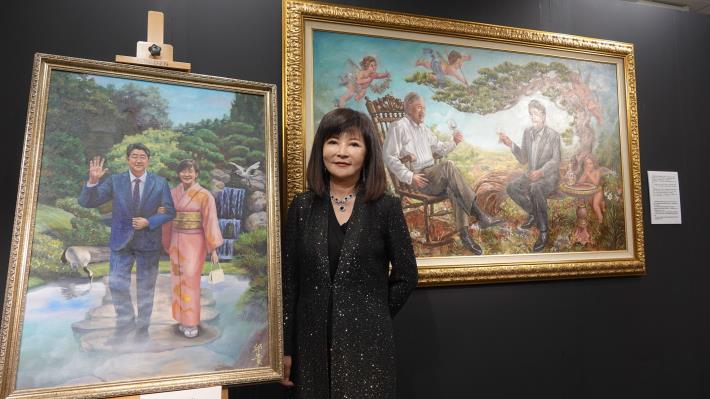 東京で台湾人画家の個展 李元総統と安倍元首相を題材に台日の絆描いた油絵も