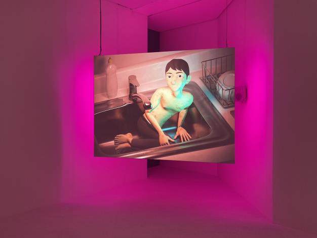 Endearing Insanity, 2022; 3D computer animation, HD video with sound 8:36; Installation View at Kunstmuseum Bonn, Germany