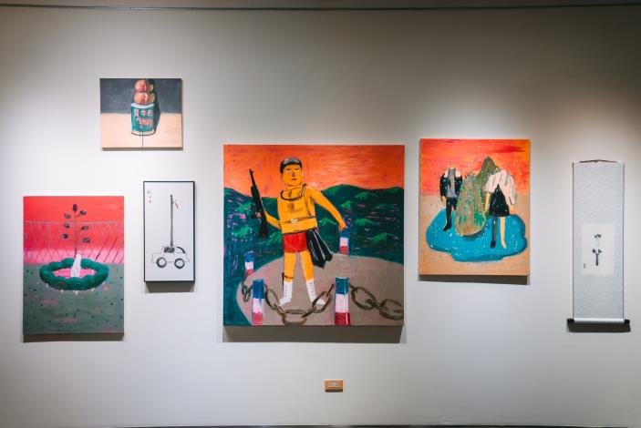 蔡宗祐作品由左至右：〈庭院〉、〈牛肉罐頭與水蜜桃〉、〈街上2〉、〈勇士們〉、〈城市叮叮噹〉、〈木木〉