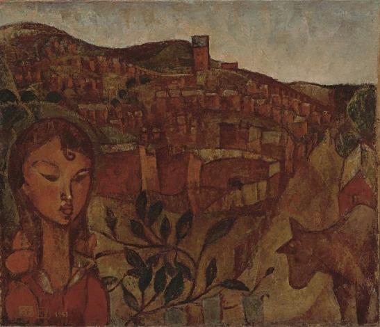 許武勇，〈丘上之街（臺灣）〉，1943年，油彩、畫布，60.5 x 71.5公分。