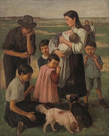李梅樹，〈郊遊〉，1948年，油畫，162 x 130 cm。