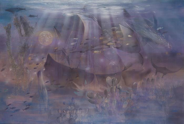 膠彩類金牌獎–賴楚穎〈曙游〉