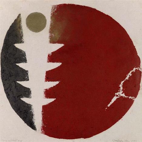 陳庭詩 日與夜-太陽與月亮 (78) 1983 版畫 63.8x67.3cm 順天美術館捐贈 國立臺灣美術館代管