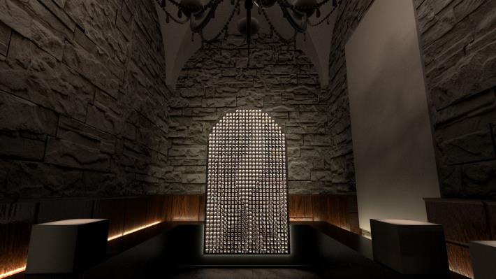 H2O Studio_ Votive Lamp Wall (Exhibition space)_ 2024_Votive Lamp, E-paper_ Courtesy of National Taiwan Museum of Fine Art