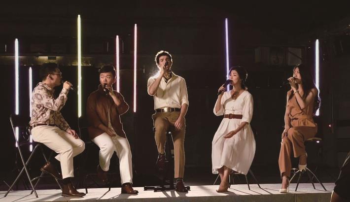 受邀到文化部設立的影音串流平台TaiwanPlus邀請錄影。（Voco Novo爵諾歌手提供 ）