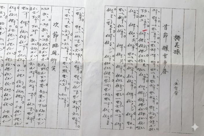 南管器樂演奏專用的譜，是傳統的直式工尺譜。（楊為仁攝）