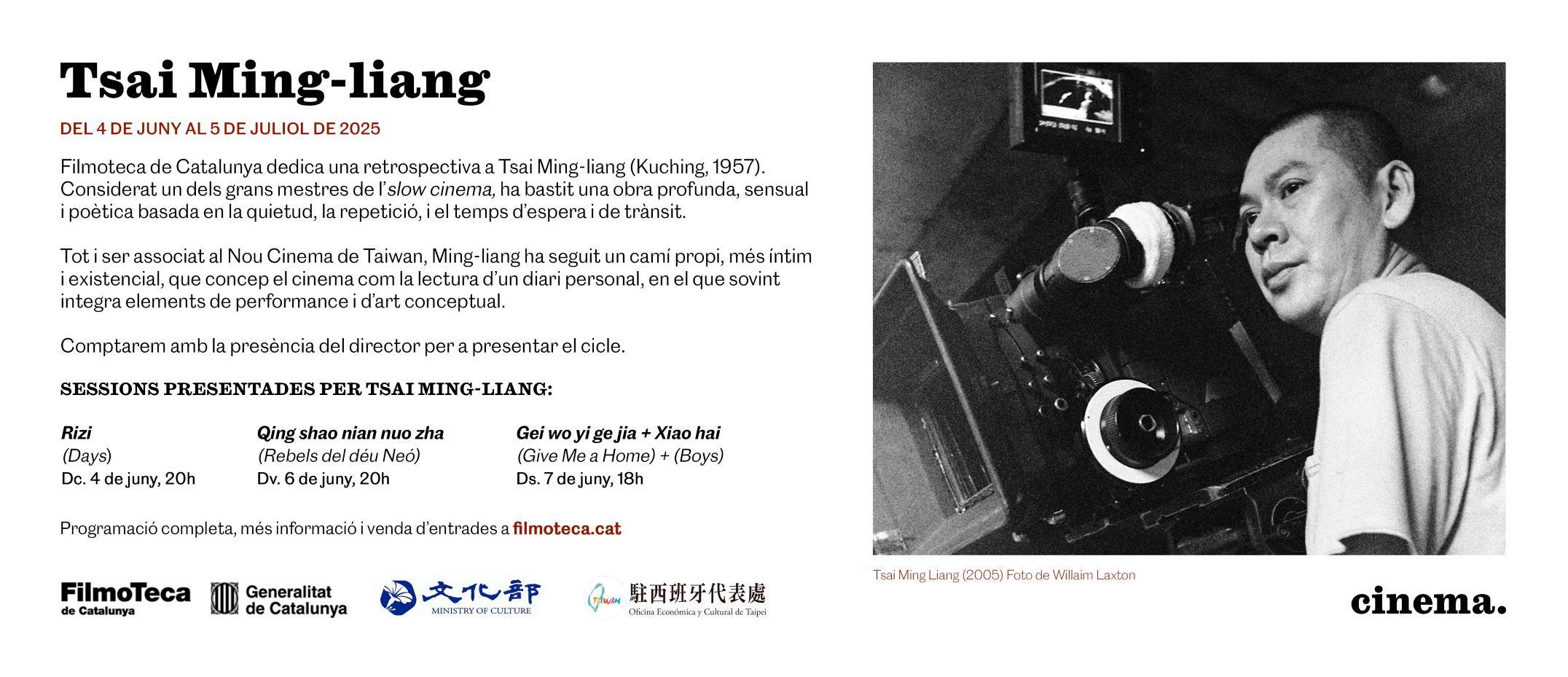 Filmoteca de Catalunya in Spain to present works of director Tsai Ming-liang