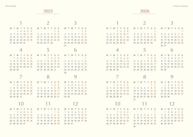 2025-2026年曆頁