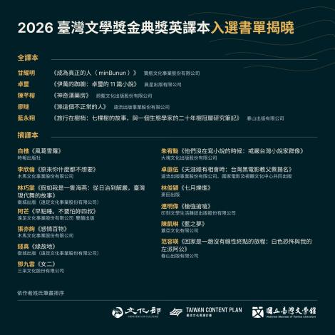 2026金典獎英譯本入選書單