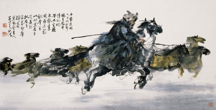 史博館展出李奇茂1980年作品《馬》，69x135公分