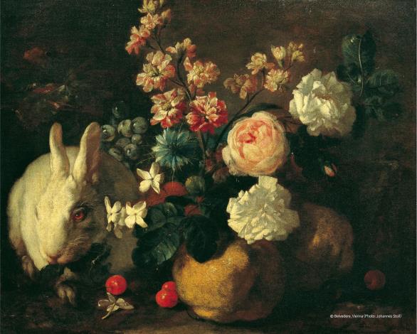 法蘭茲・維爾納・ 塔姆 〈花卉、兔子與果實靜物〉。Belvedere, Vienna（Photo Johannes Stoll）