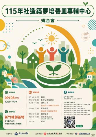 「115年社造築夢培養皿計畫」青培講座暨媒合會海報