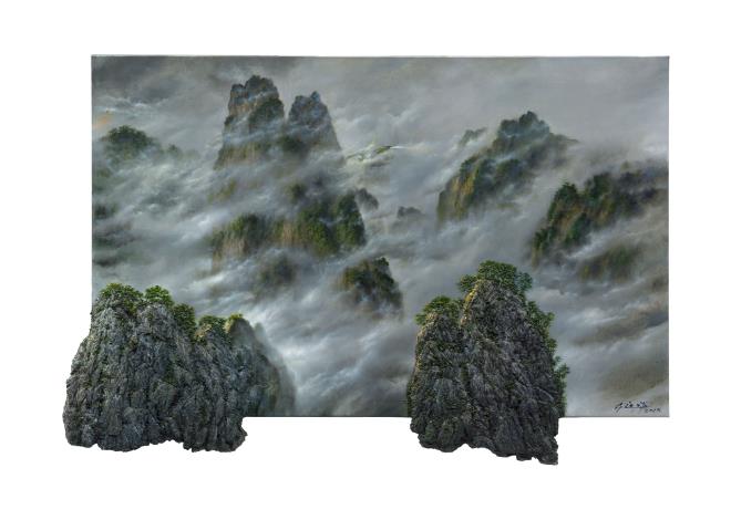 邱進雄 雲的故鄉Homeland of Clouds 油畫、工業樹脂、石粉81x120cm 2023