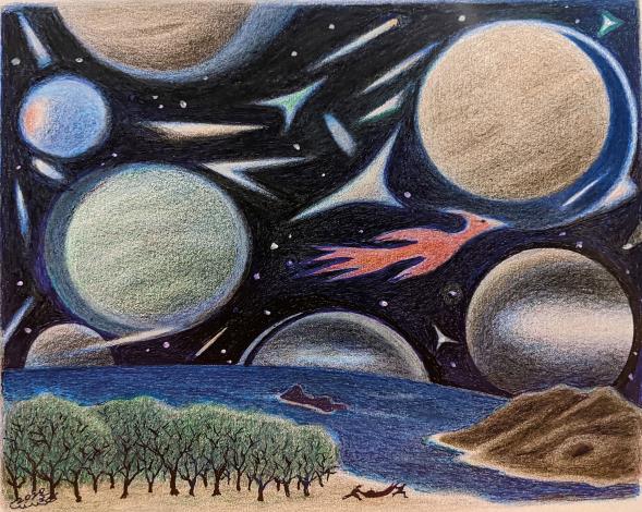 鍾復榮_鳳翔星空_油臘筆, 油性鉛筆, 原子筆_24.1 X 19.1cm_2024 