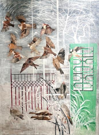 Chen,Chih-Yun陳芷筠_竄_Scatter_壓克力顏料、彩墨、彩色輸出、線香_116.5x91cm_2024 (縮圖)