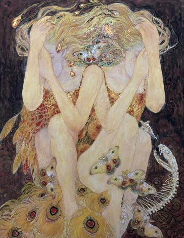 璞玉發光_ Yen HSU許雁_  The Gemini 雙子no.2_paper、mineral powder、gold foil 紙本、礦物顏料、金箔_116.5x91cm_2025