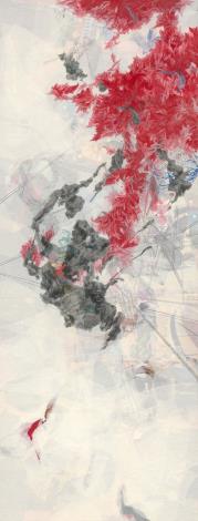 陳芷若 綻放 Blooming 水墨、膠彩、印刷品、水墨用紙 140x53cm 2024