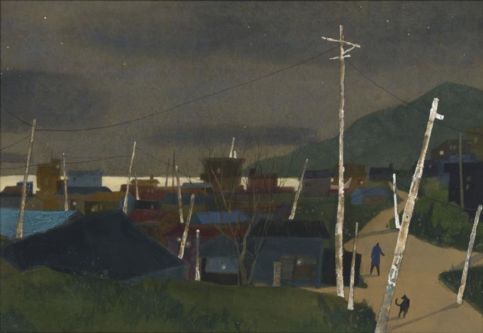 王怡文 蘭嶼.印象 XI  Lanyu- Impression XI  水彩、燒箔、 岩繪具 55x79cm 2025