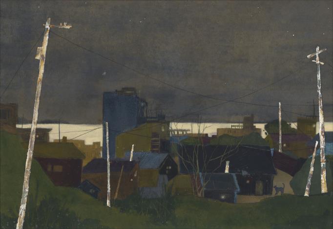 王怡文 蘭嶼.印象 XII  Lanyu- Impression XII  水彩、燒箔、 岩繪具 55x79cm 2025