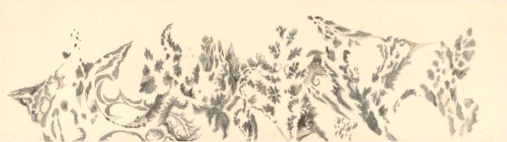 高安柏 若輕紙生白 As Thin Paper Turns White 水墨、山泉水、墨、銀、楮皮紙 39x140cm 2024