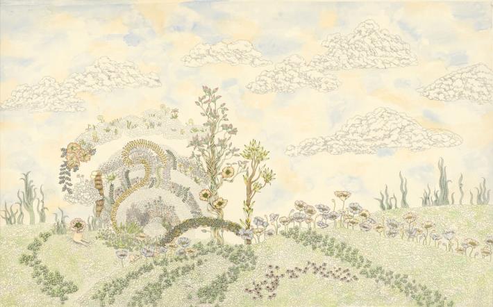 陳顥勻  靜謐之境 Realm of Tranquility 水墨、針筆 89x141.5cm 2024