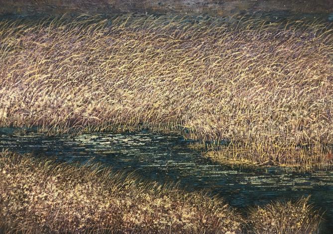 顧文華，蘆葦海二，膠彩紙本60.5×82.5cm，2022-2025