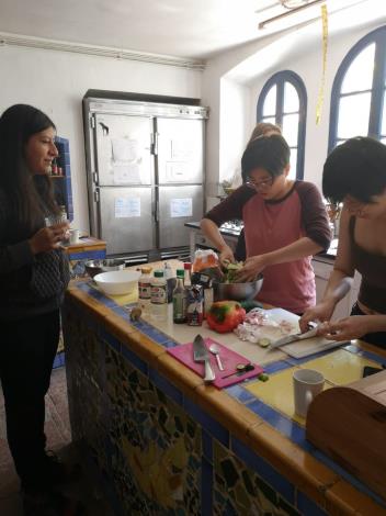 The large kitchen of Can Serrat, an artist residency located near the Montserrat Mountain