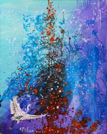 陳持平 我在雨中等你 壓克力 30F(72.5x91cm)