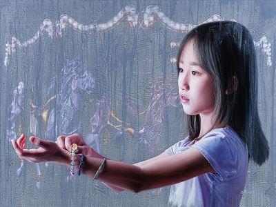 油畫類中山獎_林正哲_女孩、手環與旋轉木馬_112_x_162_cm_油彩、麻布_2025