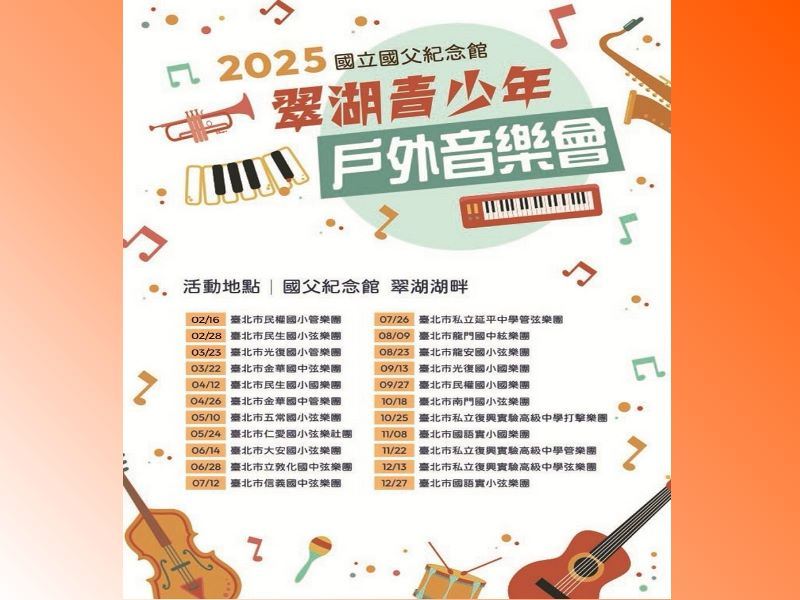 國父紀念館為落實休館期間表演藝術不打烊，將室內表演轉移至戶外，進行全年22場的戶外音樂會表演