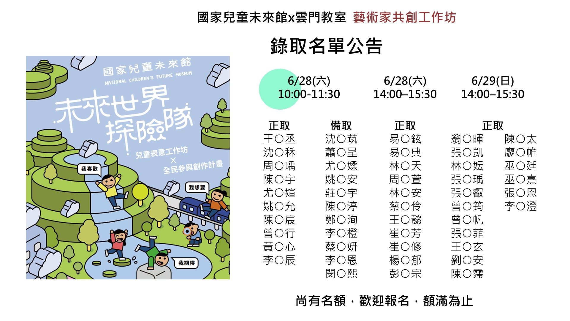 藝術家共創工作坊錄取公告1