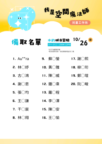 1026上午玩水工作坊_備取名單