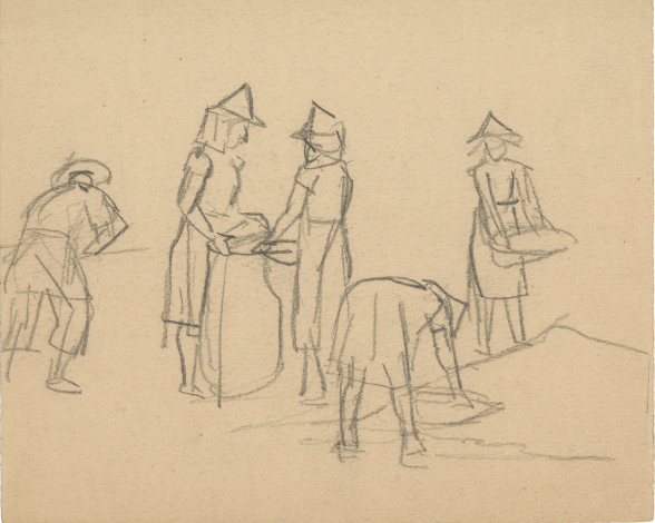 Tsai Tsao-Ju, Every Grain Is the Fruit of Hard Work, c. 1952, pencil on paper, 19.5 × 16 cm