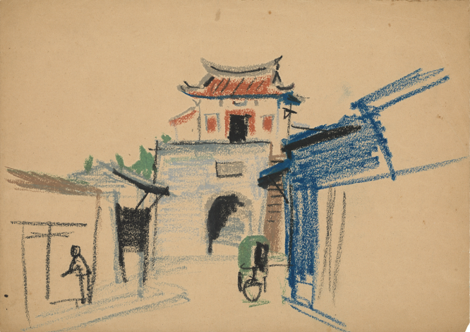 蔡草如 小西門 約1960 蠟筆、紙本 36 × 25.5 cm