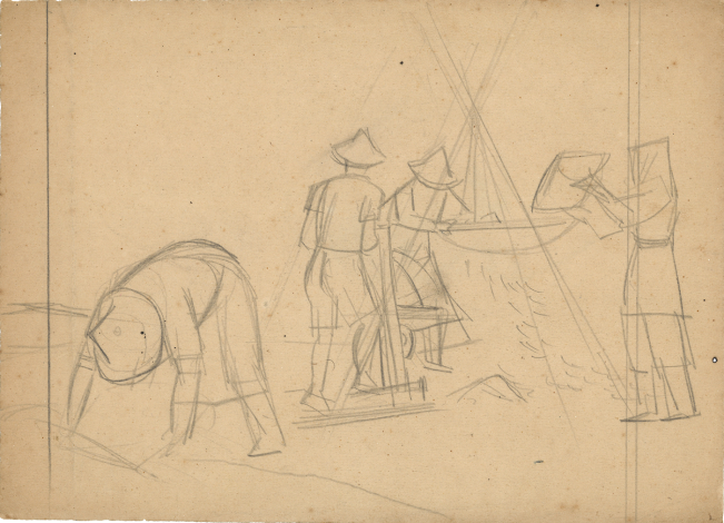 蔡草如《粒粒皆辛苦》　1951年頃　鉛筆・紙本　19.5 × 15.5 cm