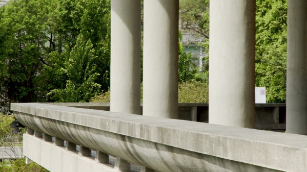 The columns and rails at the corner of the solemn elevated hall of brightness and smoothness.jpg