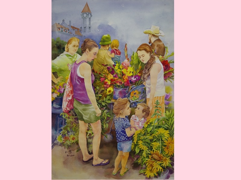 林仁傑〈Bloomington的假日花市〉108x76cm_2018。