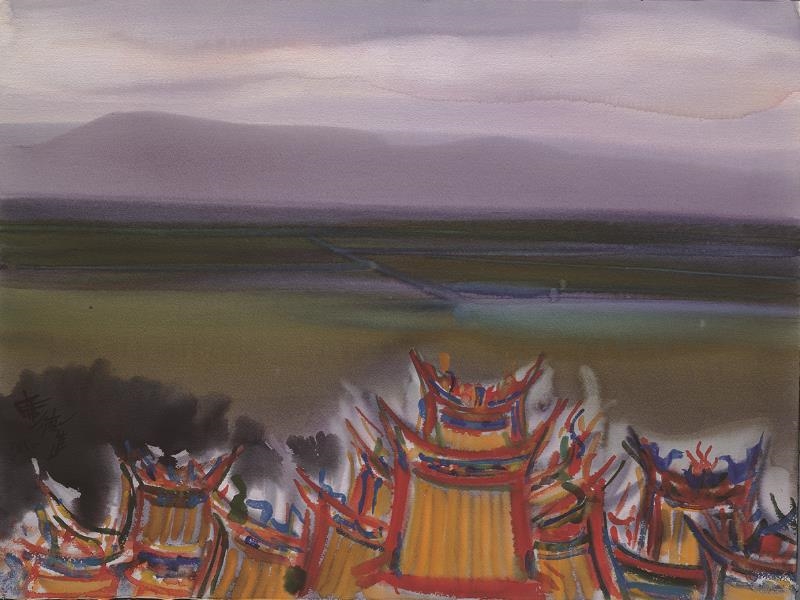 Shiy De-jinn, “Guandu Temple,” 1980, Watercolor, 57x76cm