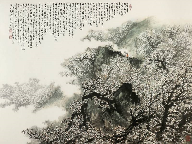 周澄作品，〈與梅有約〉宣紙、97x181cm，2009。