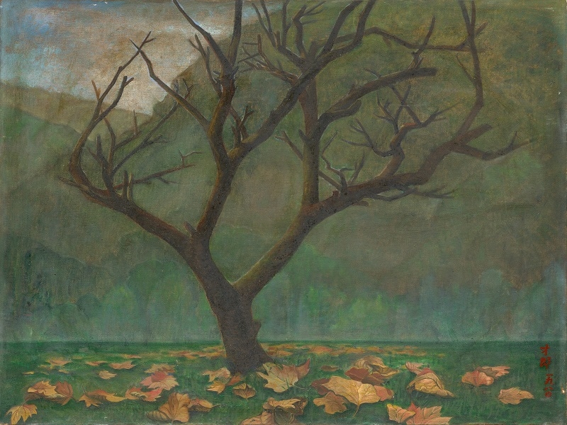 Huang Tsai-lang _ Fallen Leaves in Autumn _oil color, canvas_91x72.5cm_1980。
