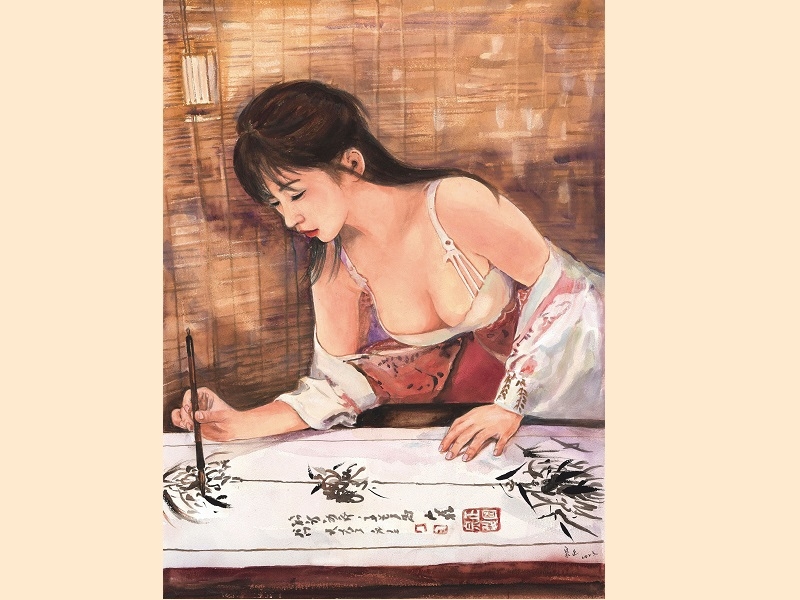 郭宗正〈書法豪放女〉76x56cm_2023。