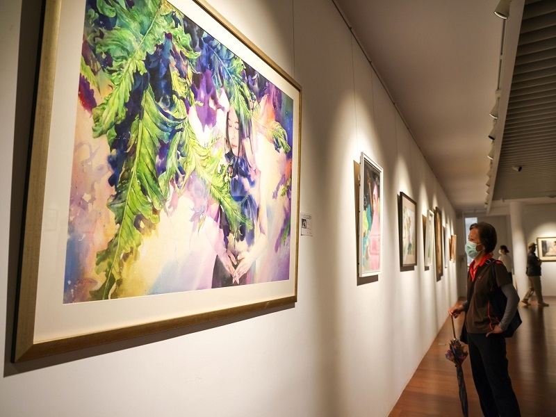 「水彩藝術-臺灣水彩畫協會會員暨師大美術系師生聯展」展場一隅 。
