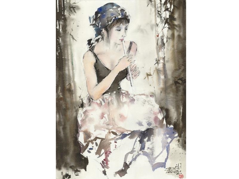 〈翠笛春曉〉水彩_2011_57x38cm。