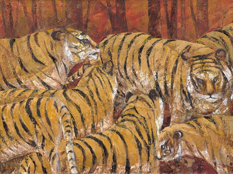 2022 “The 85th Tai Yang Art Special Exhibition” _ Wu Long-rong _ “Auspicious Tigers” _ 50F(91x116.5cm) _ oil painting