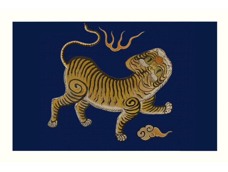臺博館藏圖像版畫-藍地黃虎旗
